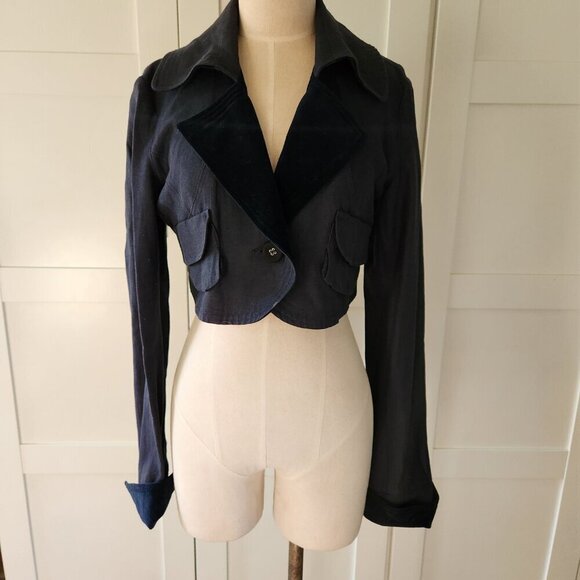 Hache Navy Blue Cropped Blazer Jacket size 44 (made in Italy) US 8 - Picture 2 of 12